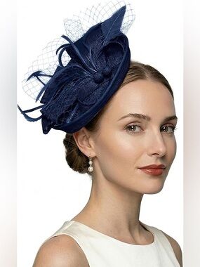 Elegant Navy Fascinator Hat for Tea Parties, Horse races, Weddings